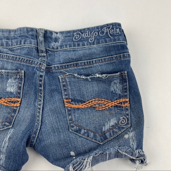 Indigo Rein Jean Shorts Womens Size 1 Skinny Distressed Blue Denim - Picture 9 of 9